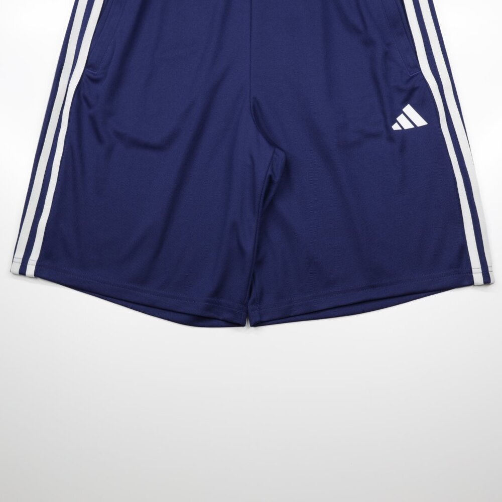 Adidas Men's Train Essentials Pique 3 Stripes Zip Pocket Shorts Blue Size L - Picture 3 of 10